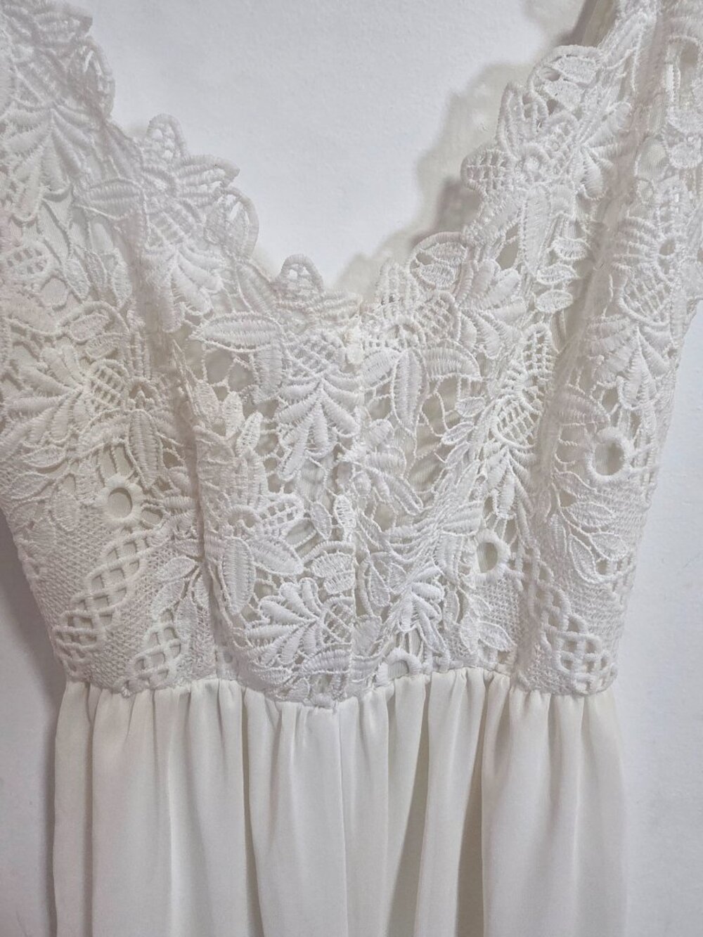 White Lace Flowing Wide Leg Jumpsuit - Picture 7 of 8